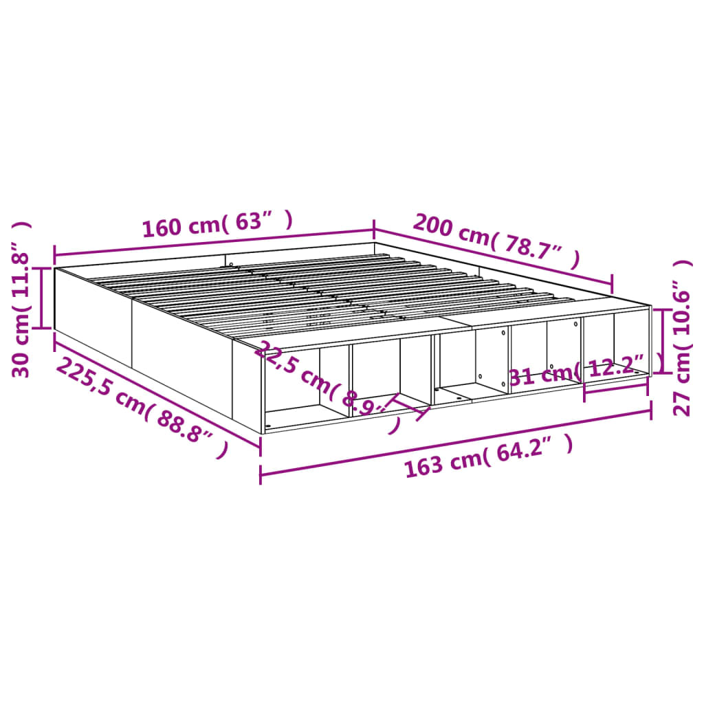 Cadre de lit sans matelas gris béton 160x200 cm - XIOS