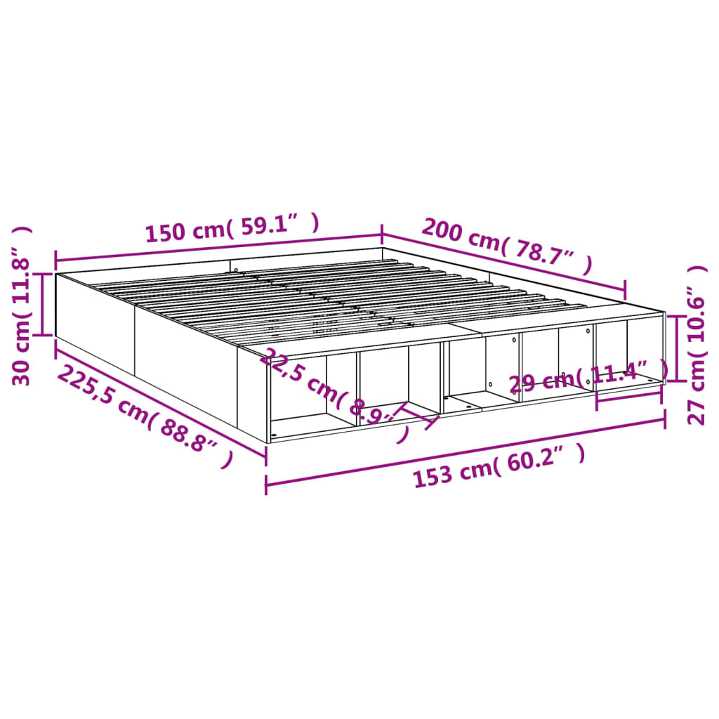 Cadre de lit sans matelas gris béton 150x200 cm - XIOS