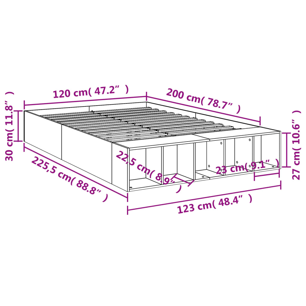 Cadre de lit sans matelas chêne sonoma 120x200 cm - XIOS