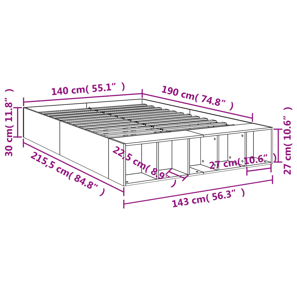 Cadre de lit sans matelas sonoma gris 140x190 cm - XIOS