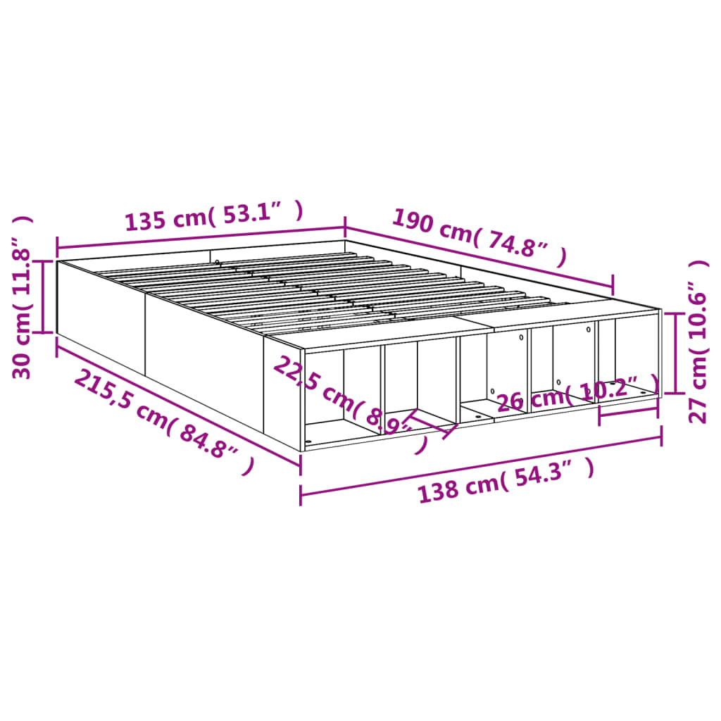 Cadre de lit sans matelas gris béton 135x190 cm - XIOS