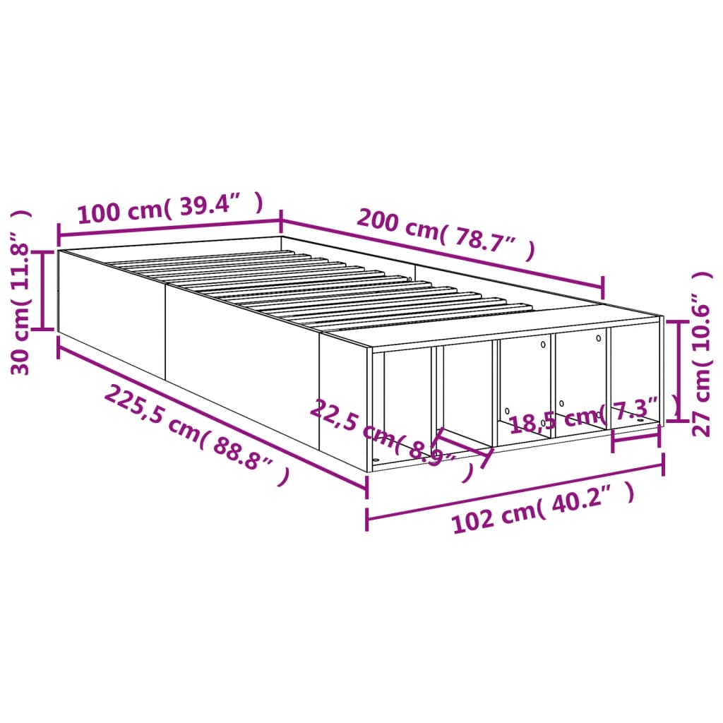 Cadre de lit sans matelas noir 100x200 cm - XIOS