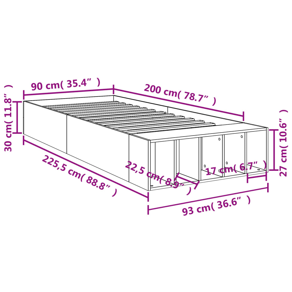 Cadre de lit sans matelas chêne sonoma 90x200 cm - XIOS