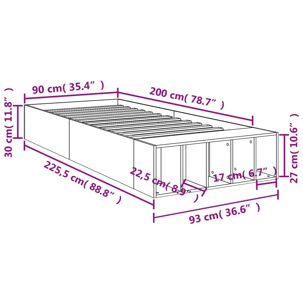 Cadre de lit sans matelas chêne marron 90x200 cm - XIOS