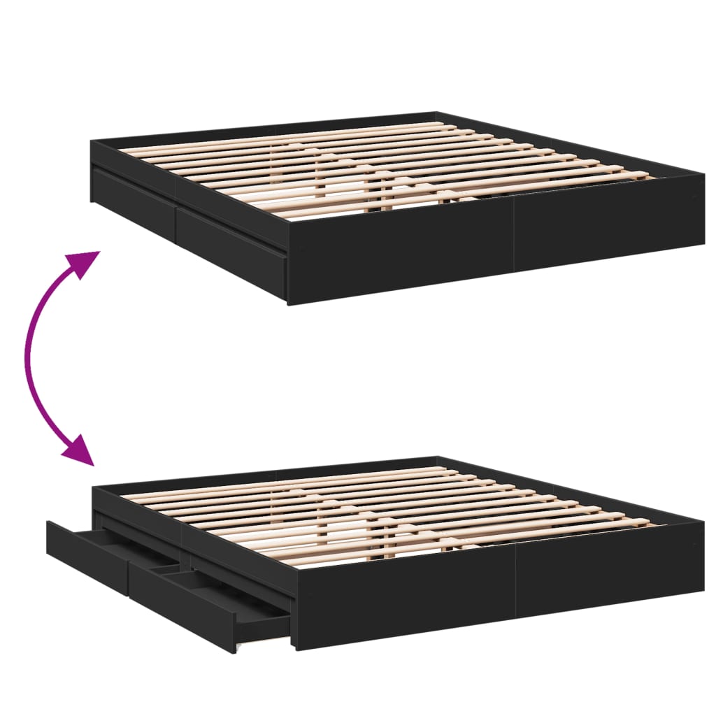 Cadre de lit avec tiroirs sans matelas noir 200x200 cm - XIOS