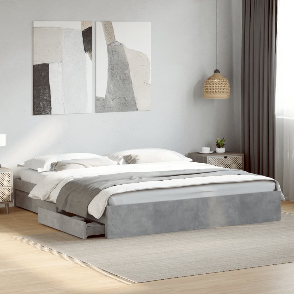 Cadre de lit avec tiroirs sans matelas gris béton 200x200 cm - XIOS