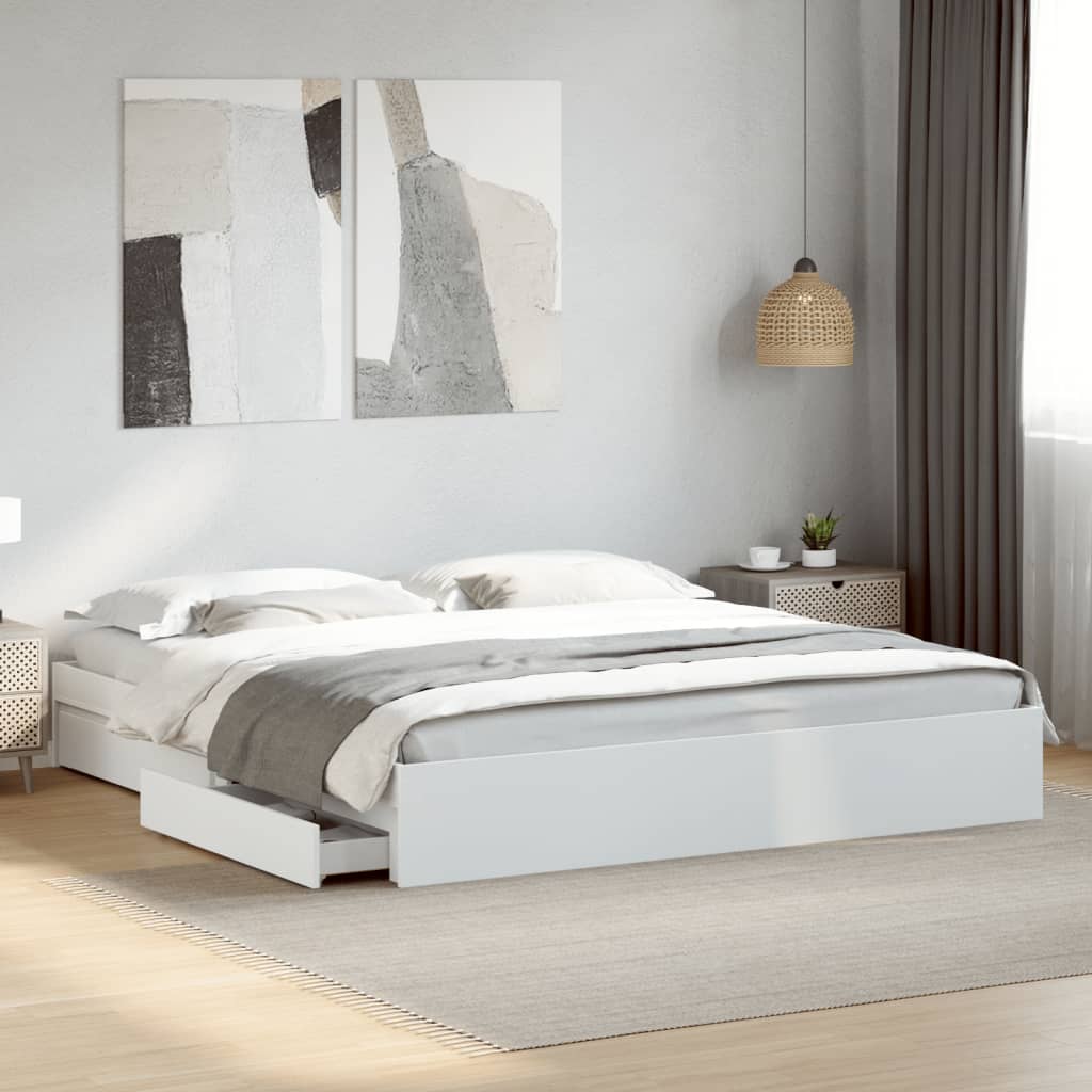 Cadre de lit avec tiroirs sans matelas blanc 180x200 cm - XIOS