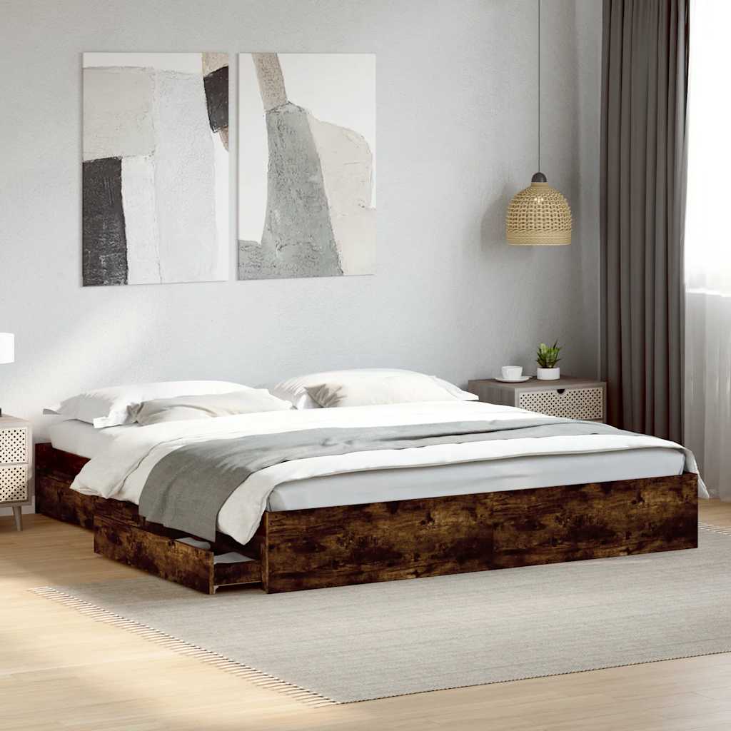 Cadre de lit avec tiroirs sans matelas chêne fumé 180x200 cm - XIOS