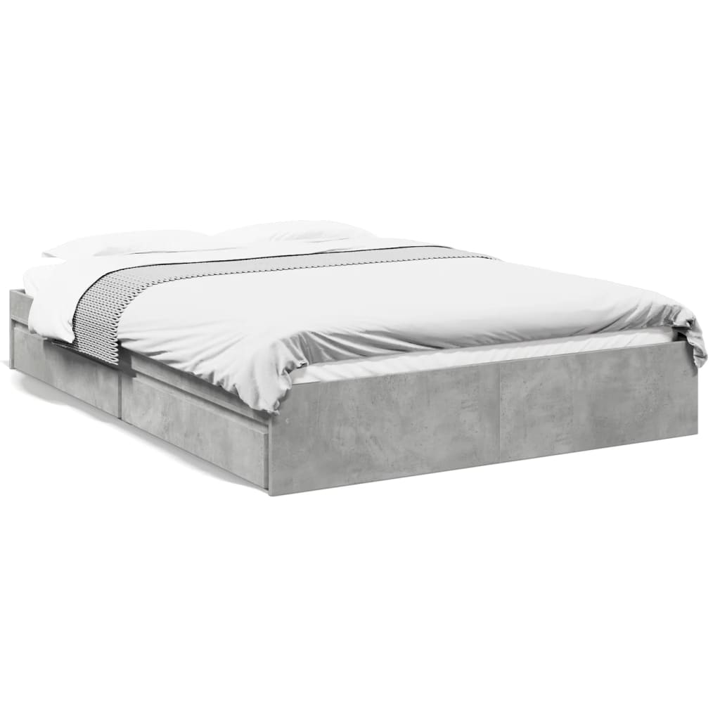 Cadre de lit avec tiroirs sans matelas gris béton 150x200 cm - XIOS