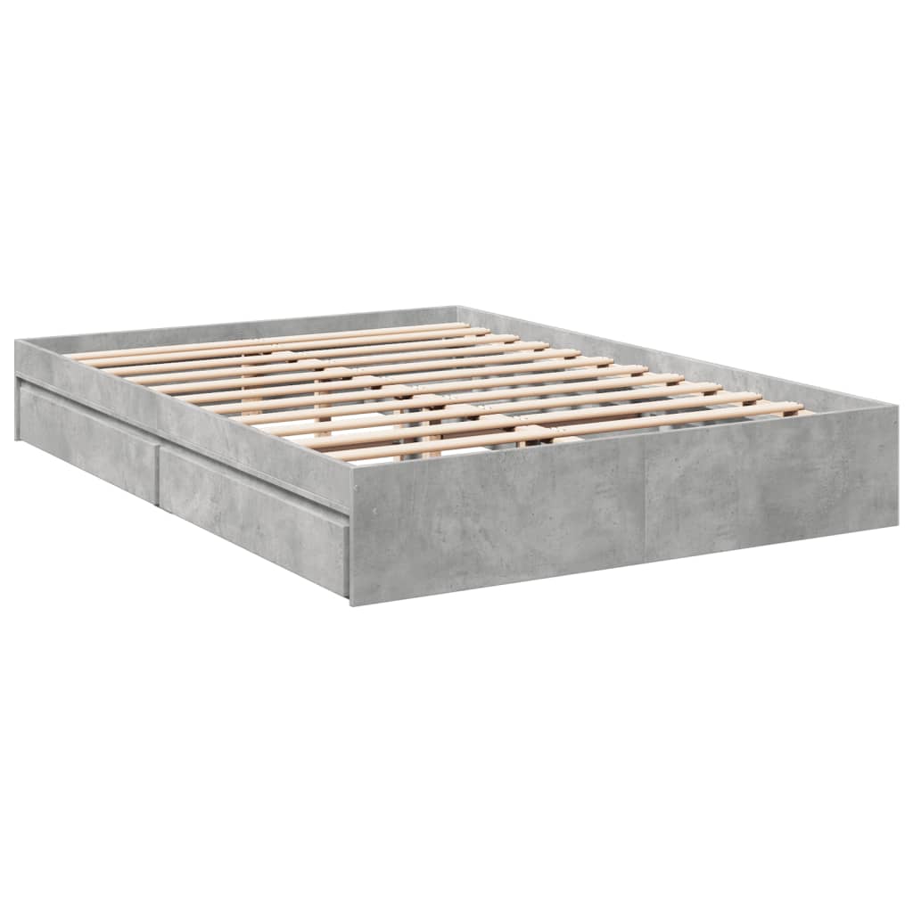Cadre de lit avec tiroirs sans matelas gris béton 150x200 cm - XIOS