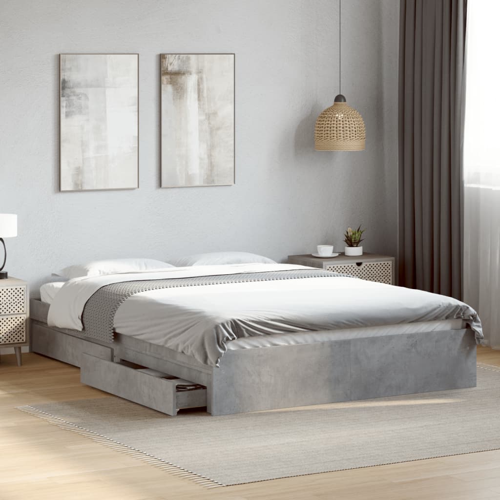 Cadre de lit avec tiroirs sans matelas gris béton 150x200 cm - XIOS