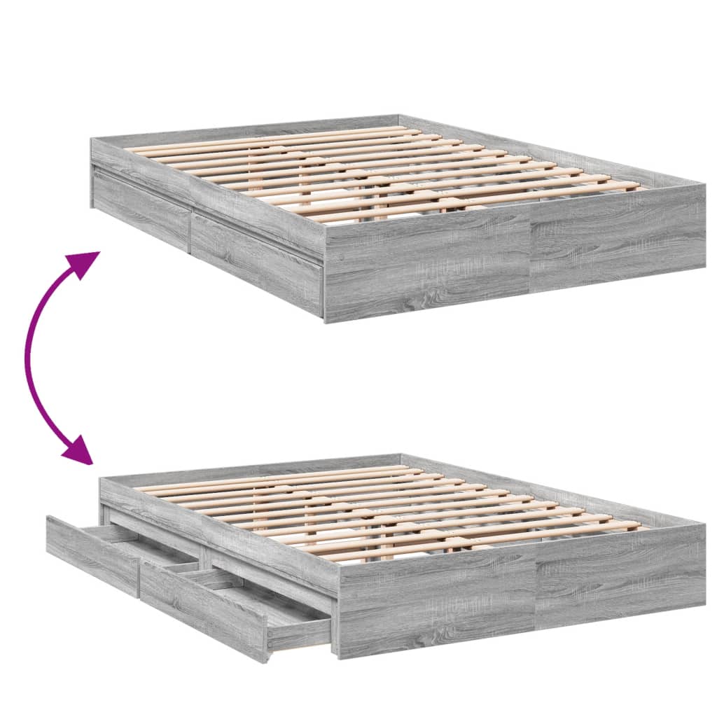 Cadre de lit avec tiroirs sans matelas sonoma gris 150x200 cm - XIOS