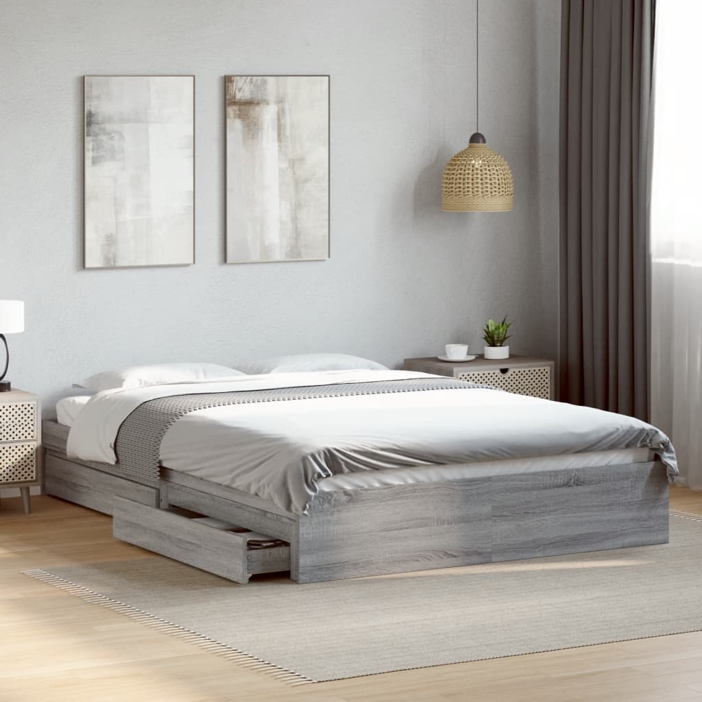 Cadre de lit avec tiroirs sans matelas sonoma gris 150x200 cm - XIOS