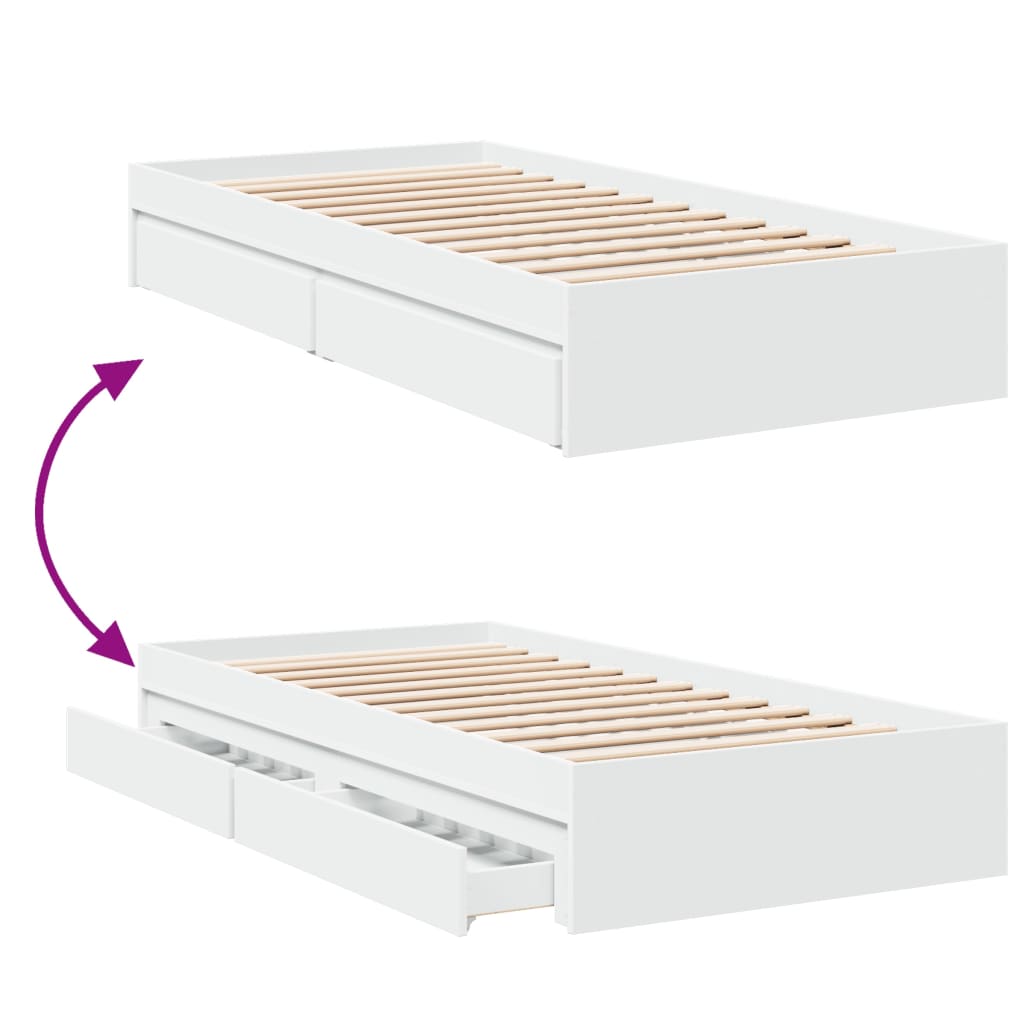 Cadre de lit avec tiroirs sans matelas blanc 100x200 cm - XIOS
