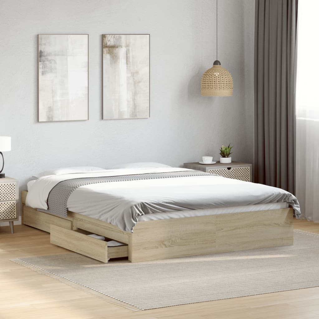 Cadre de lit avec tiroirs sans matelas chêne sonoma 135x190 cm - XIOS