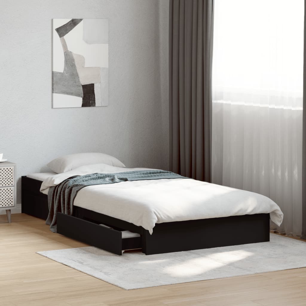 Cadre de lit avec tiroirs sans matelas noir 90x190 cm - XIOS
