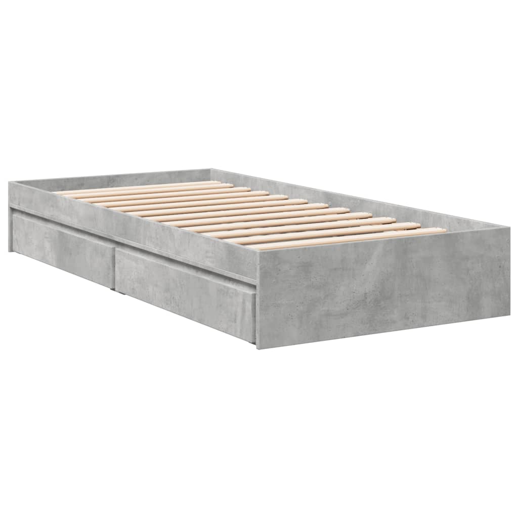 Cadre de lit avec tiroirs sans matelas gris béton 90x190 cm - XIOS