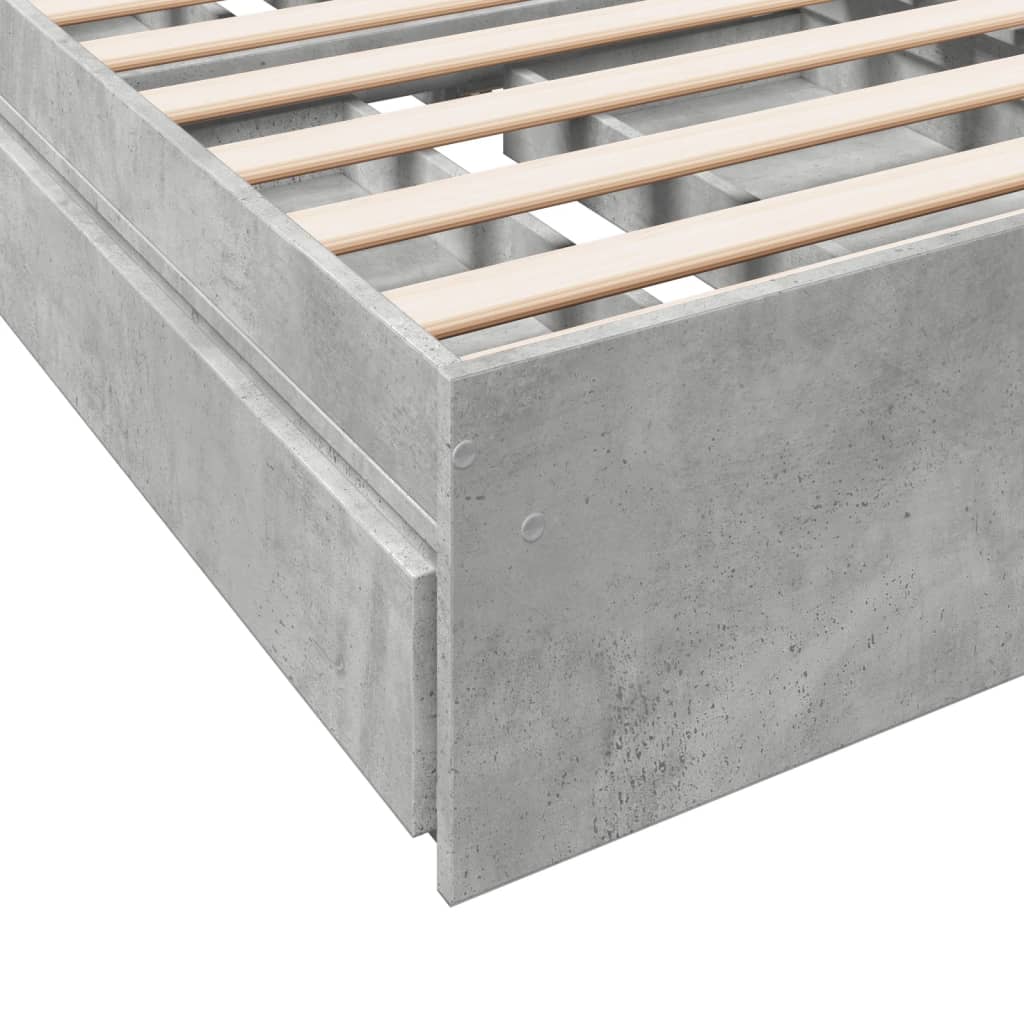 Cadre de lit avec tiroirs sans matelas gris béton 90x190 cm - XIOS