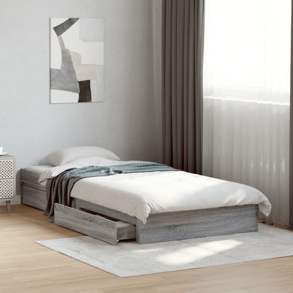 Cadre de lit avec tiroirs sans matelas sonoma gris 90x190 cm - XIOS