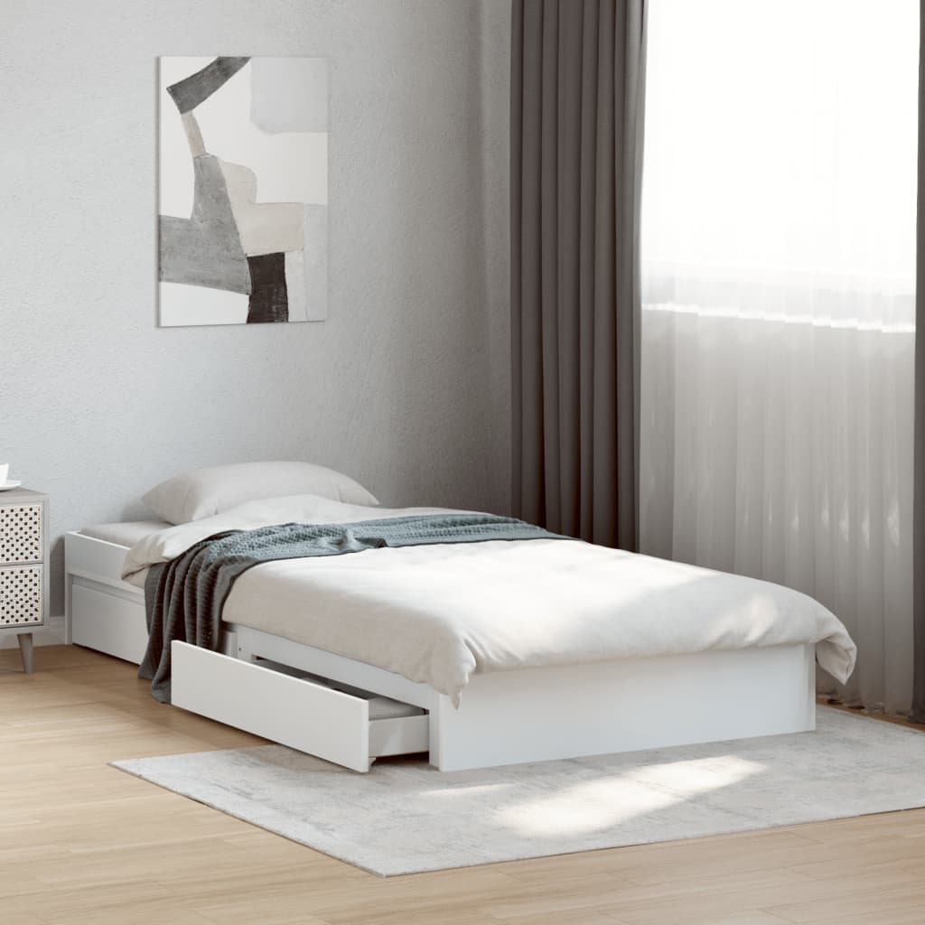 Cadre de lit avec tiroirs sans matelas blanc 75x190 cm - XIOS