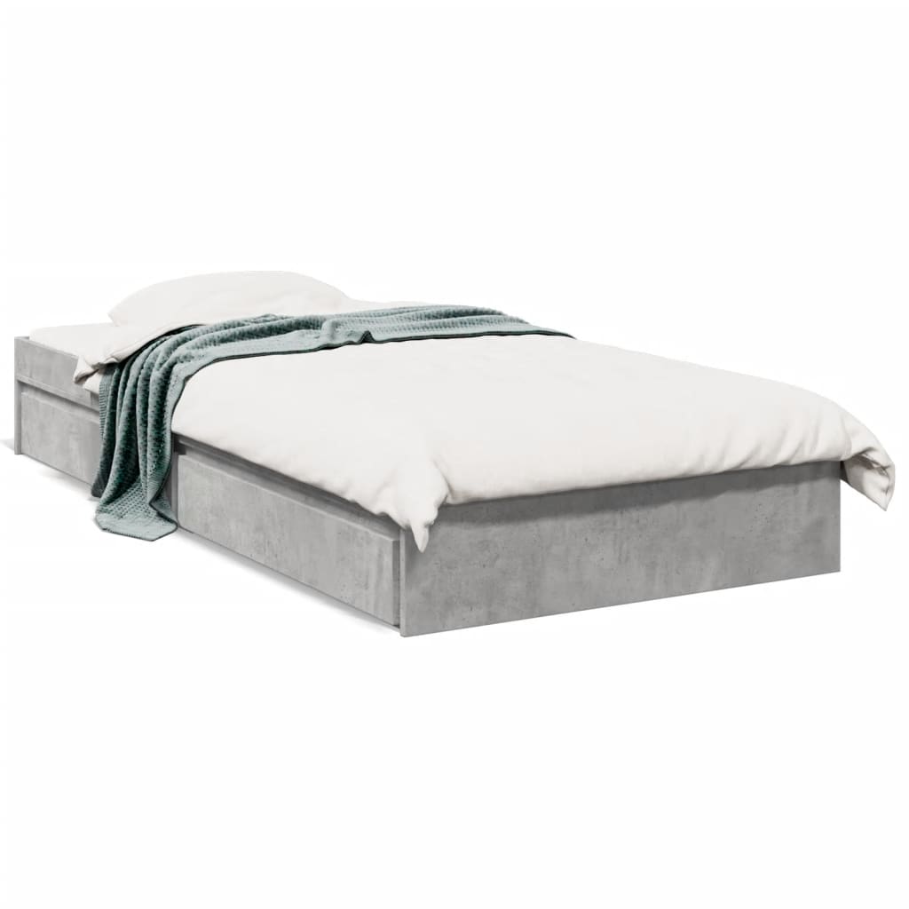 Cadre de lit avec tiroirs sans matelas gris béton 75x190 cm - XIOS
