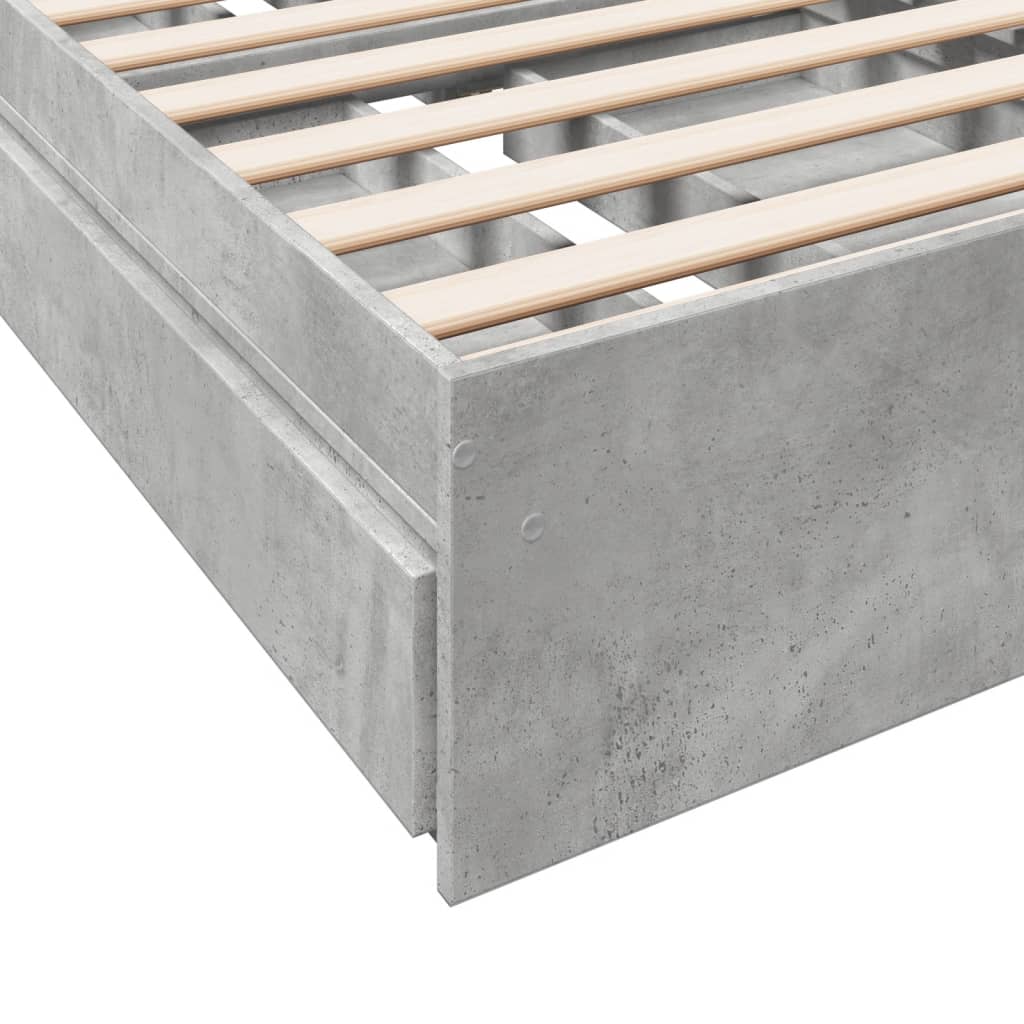 Cadre de lit avec tiroirs sans matelas gris béton 75x190 cm - XIOS
