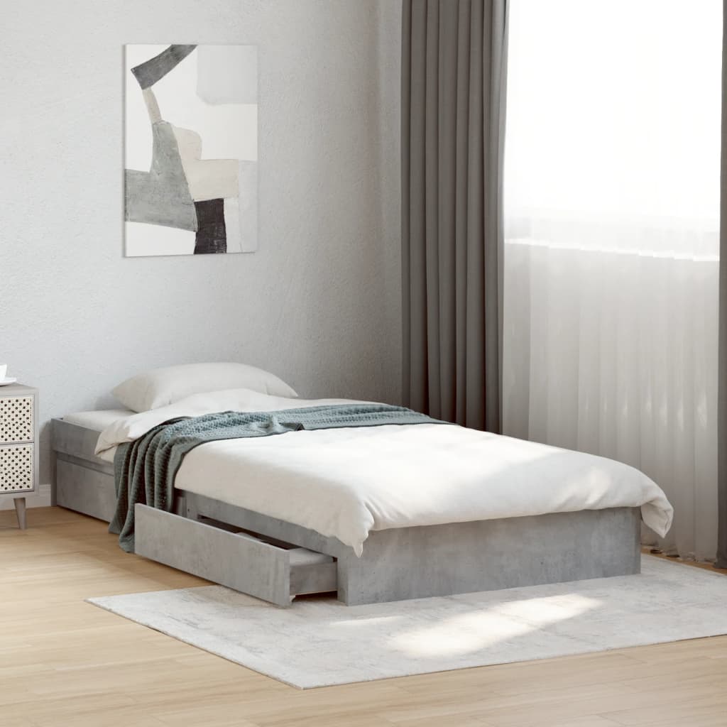 Cadre de lit avec tiroirs sans matelas gris béton 75x190 cm - XIOS