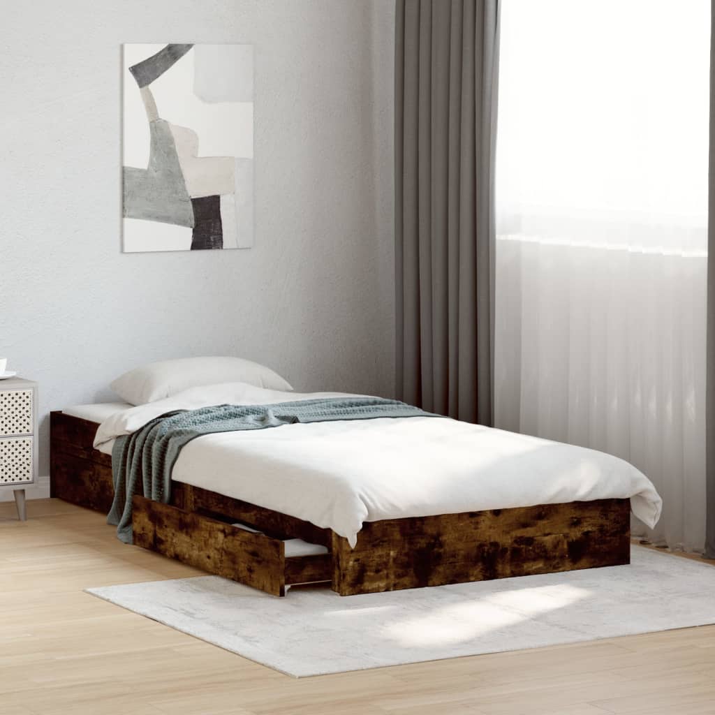 Cadre de lit avec tiroirs sans matelas chêne fumé 75x190 cm - XIOS