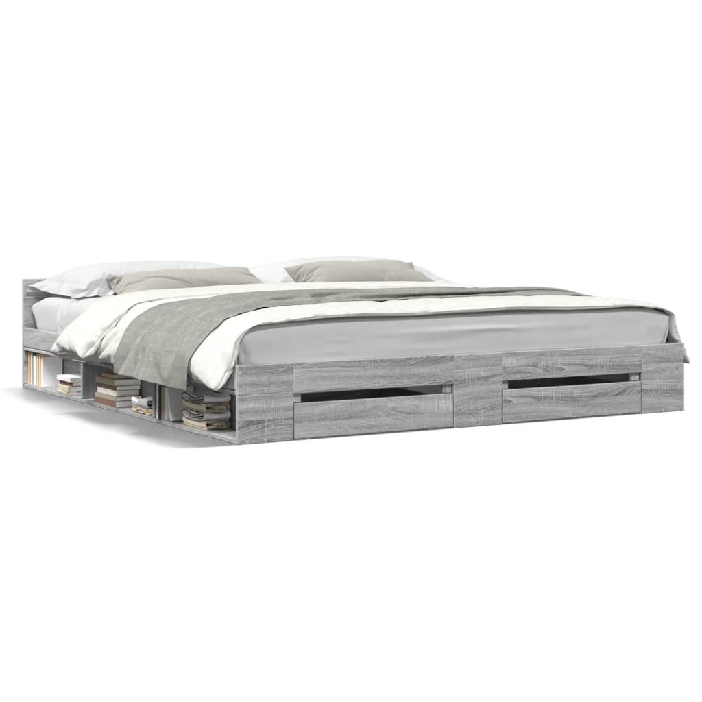 Cadre de lit avec tiroirs sans matelas sonoma gris 200x200 cm - XIOS