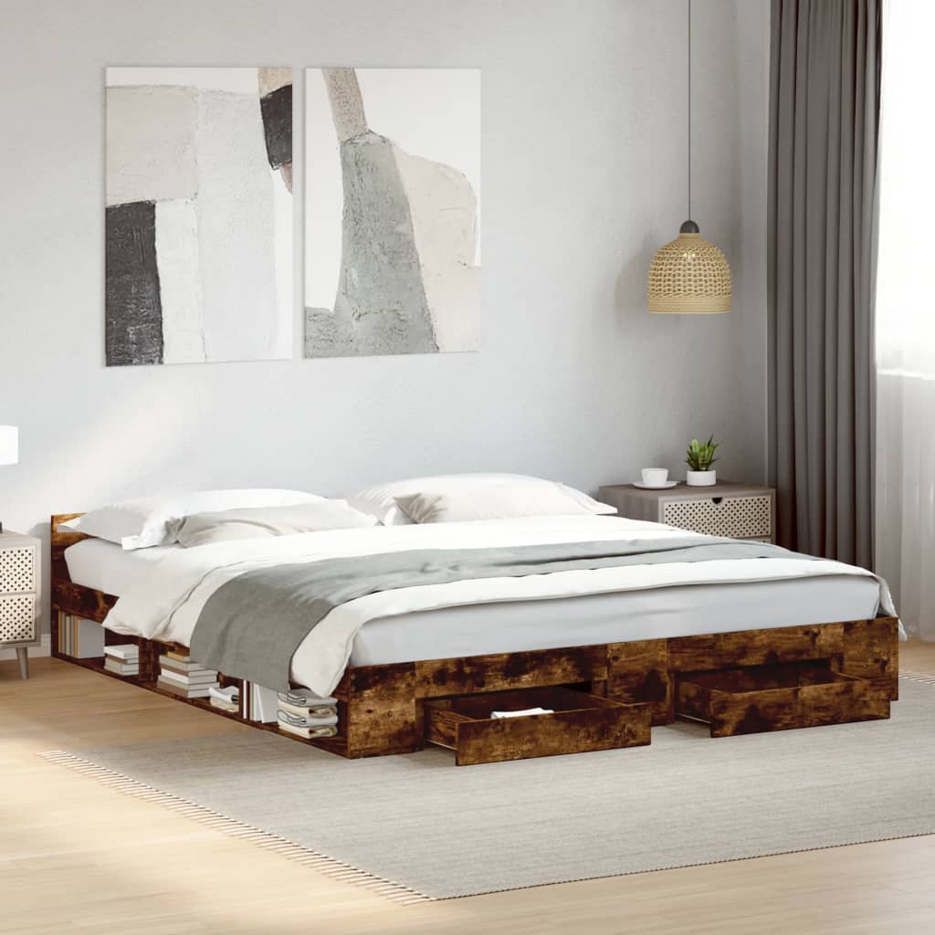 Cadre de lit avec tiroirs sans matelas chêne fumé 180x200 cm - XIOS