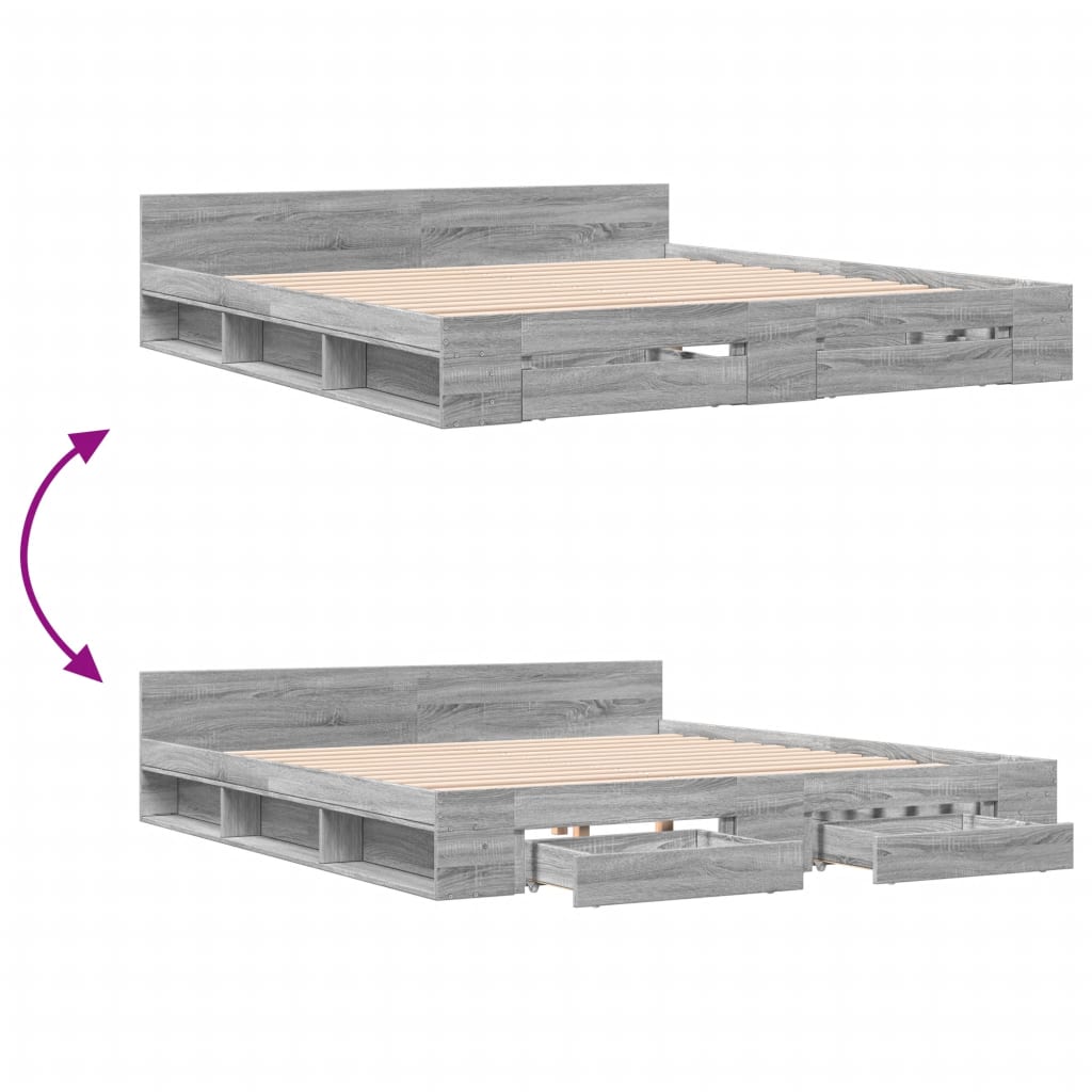 Cadre de lit avec tiroirs sans matelas sonoma gris 180x200 cm - XIOS