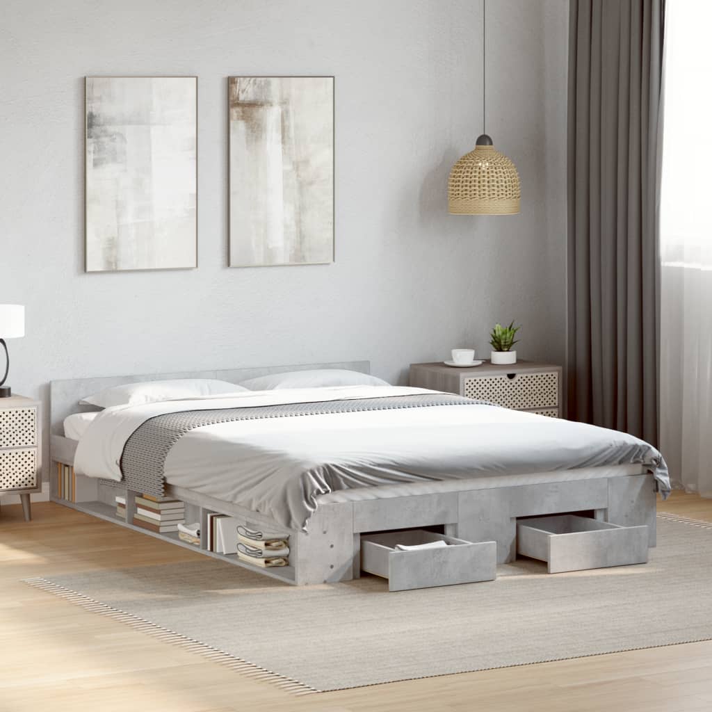 Cadre de lit avec tiroirs sans matelas gris béton 150x200 cm - XIOS