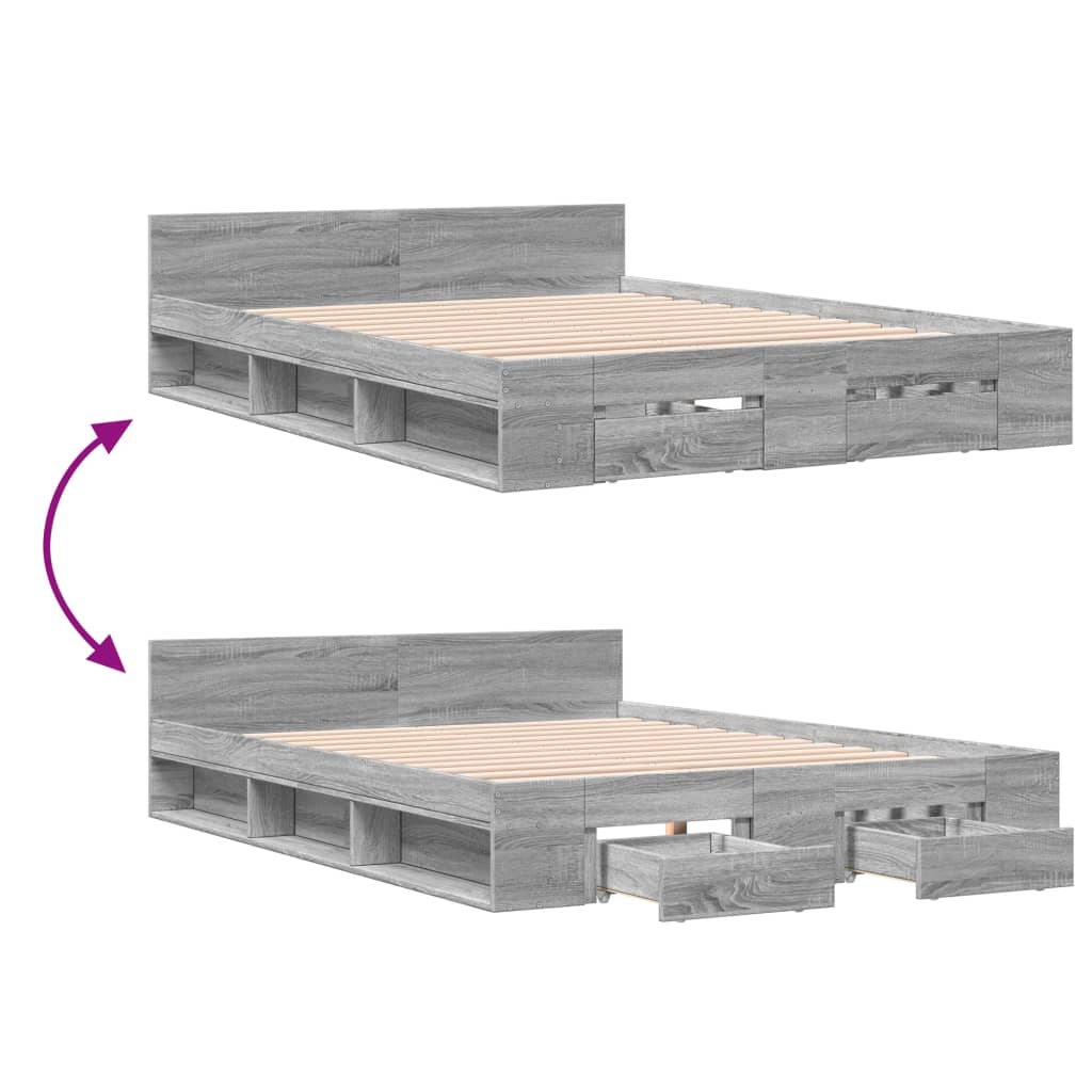 Cadre de lit avec tiroirs sans matelas sonoma gris 140x200 cm - XIOS
