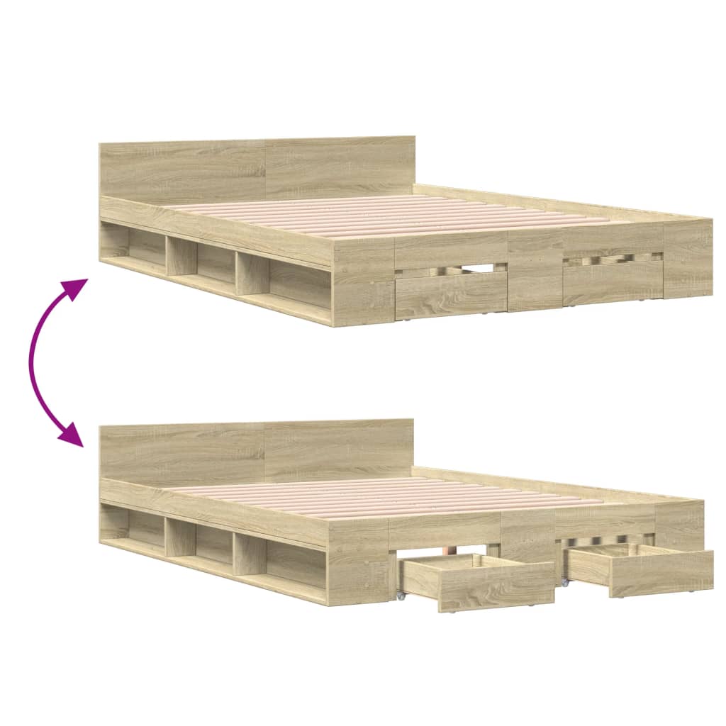 Cadre de lit avec tiroirs sans matelas chêne sonoma 120x200 cm - XIOS