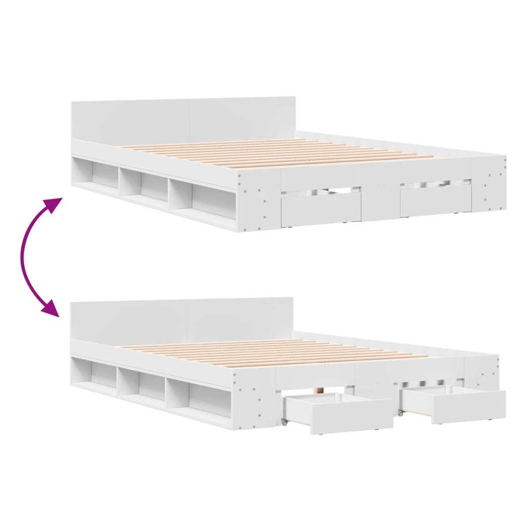 Cadre de lit avec tiroirs sans matelas blanc 140x190 cm - XIOS