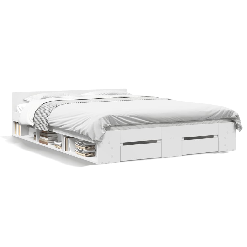 Cadre de lit avec tiroirs sans matelas blanc 135x190 cm - XIOS