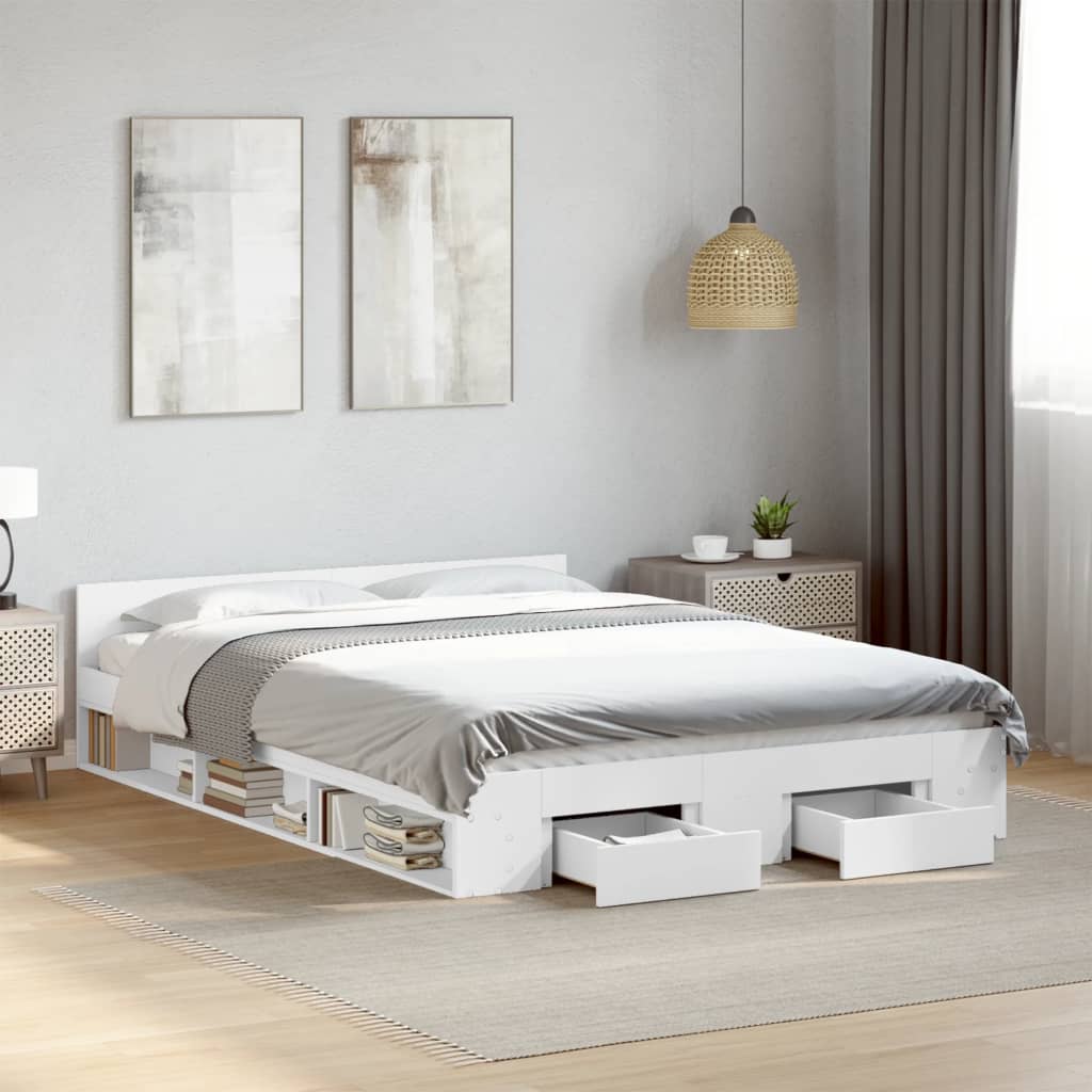 Cadre de lit avec tiroirs sans matelas blanc 135x190 cm - XIOS