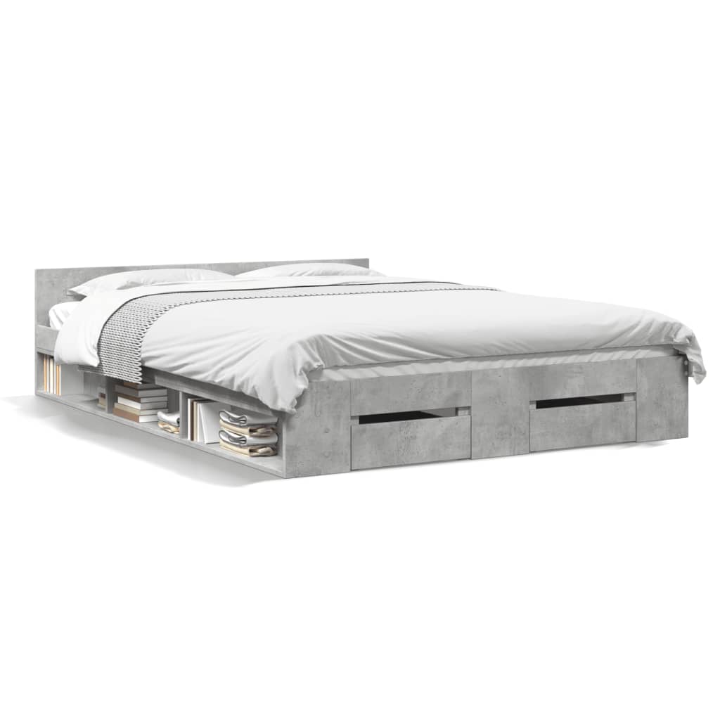 Cadre de lit avec tiroirs sans matelas gris béton 135x190 cm - XIOS