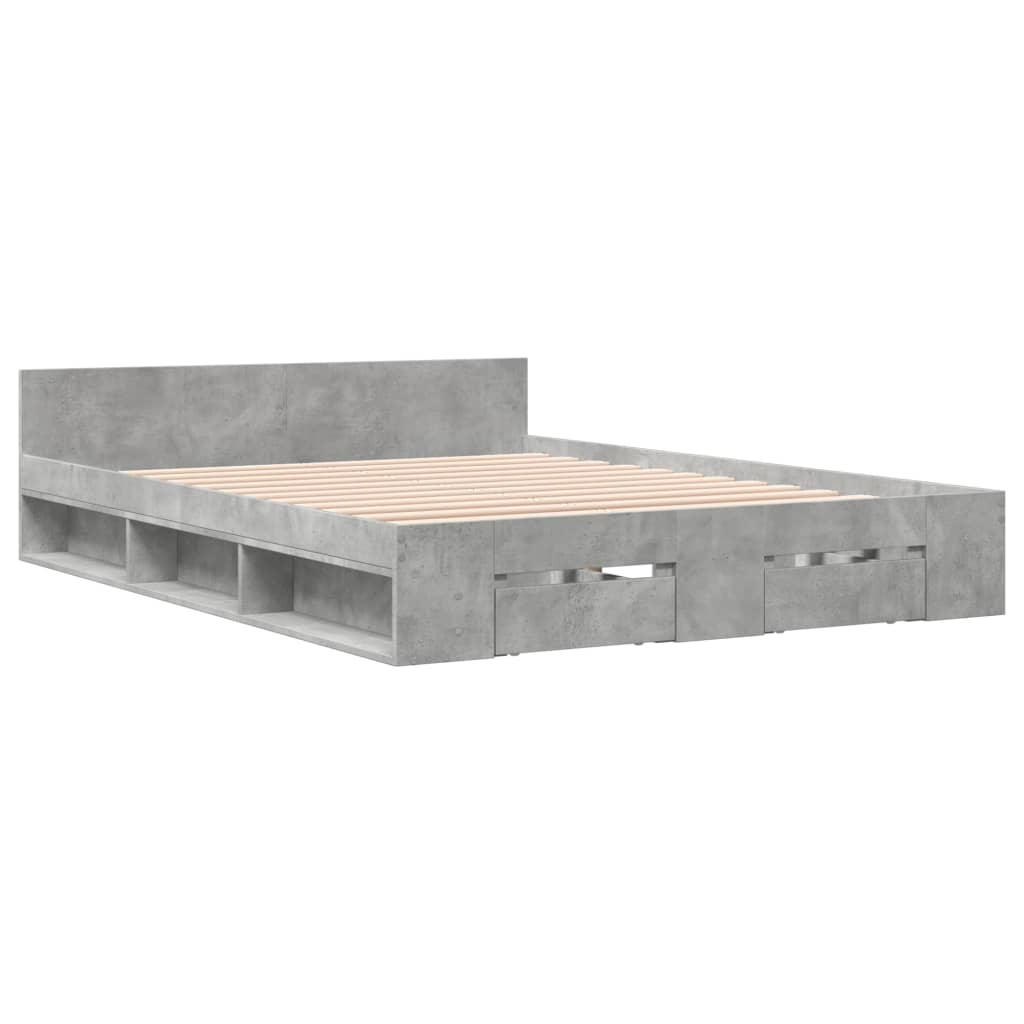 Cadre de lit avec tiroirs sans matelas gris béton 135x190 cm - XIOS