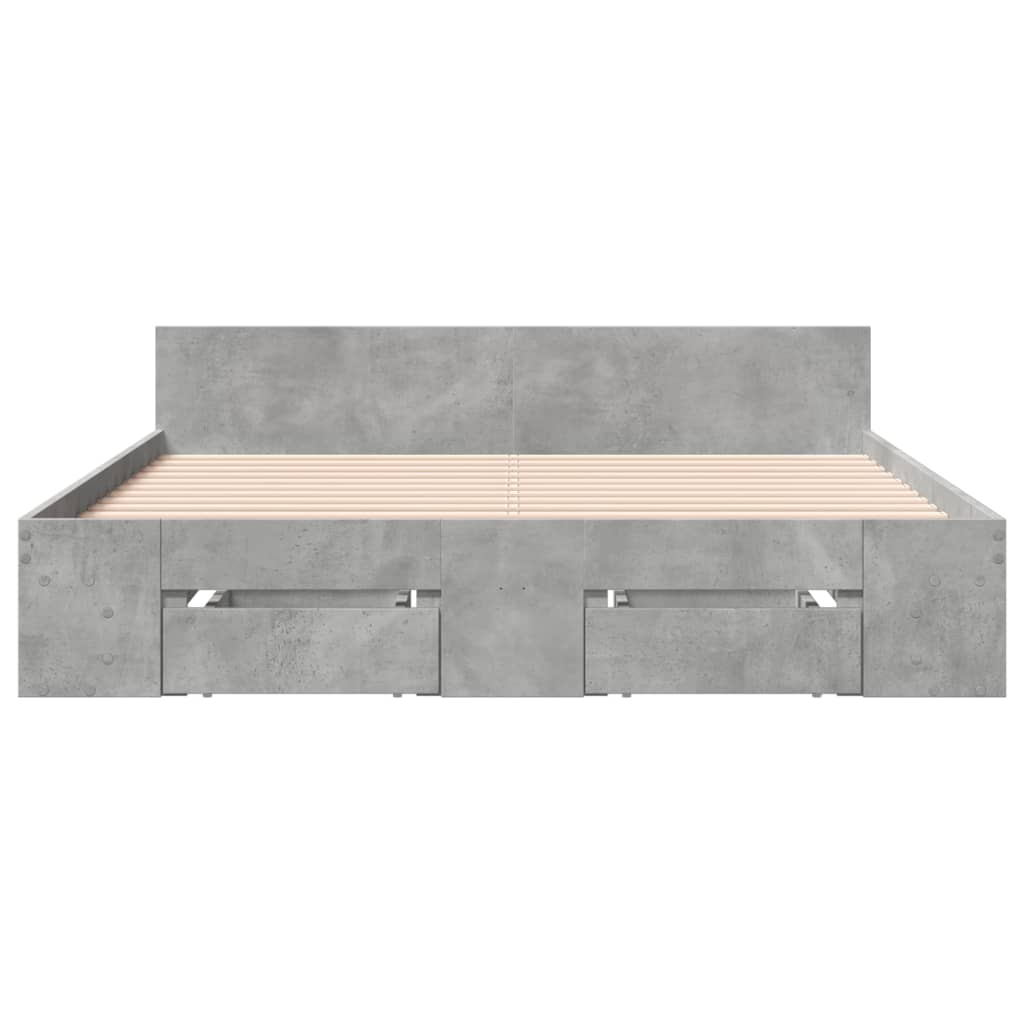 Cadre de lit avec tiroirs sans matelas gris béton 135x190 cm - XIOS
