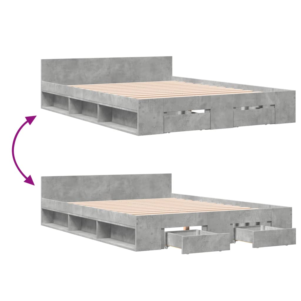 Cadre de lit avec tiroirs sans matelas gris béton 135x190 cm - XIOS