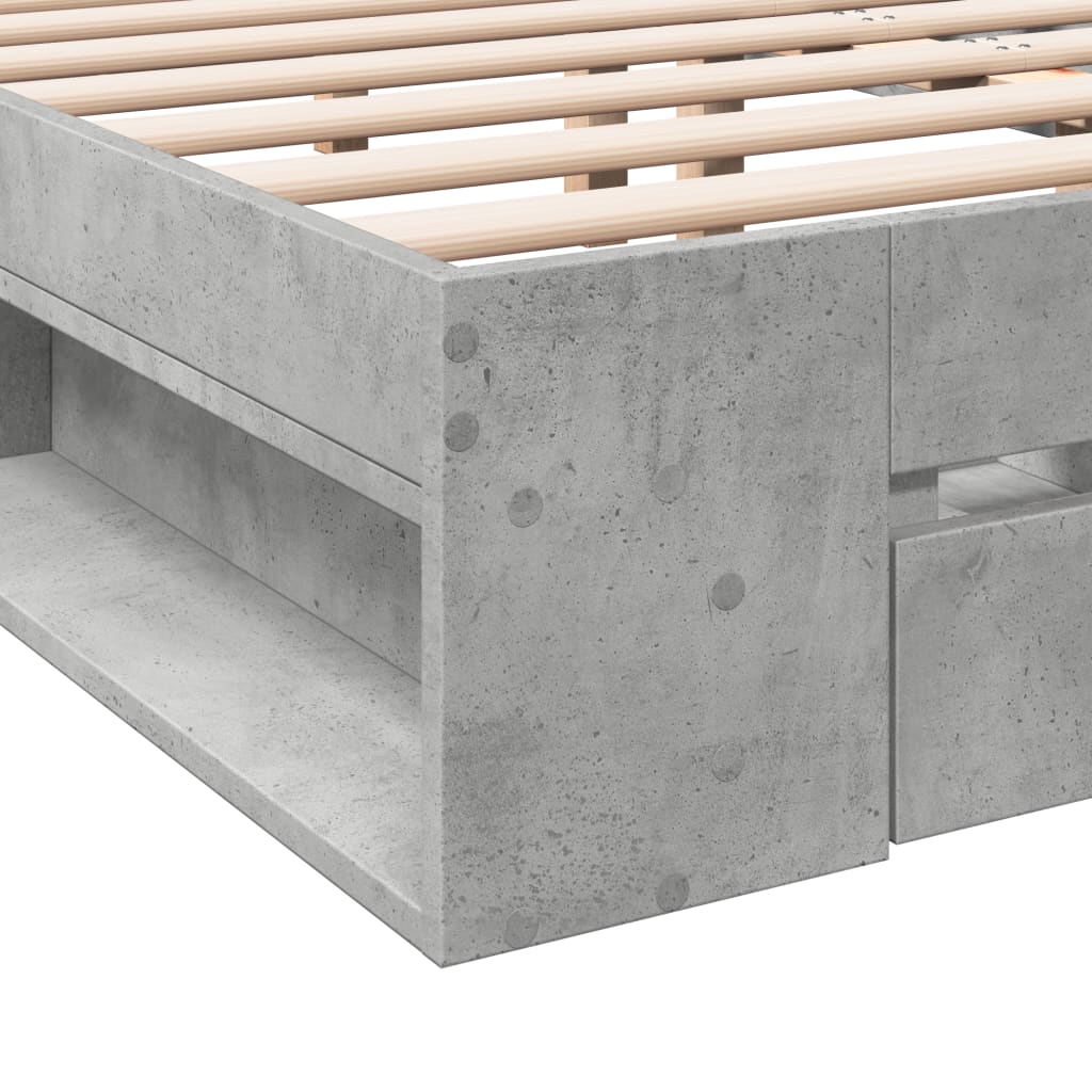 Cadre de lit avec tiroirs sans matelas gris béton 135x190 cm - XIOS