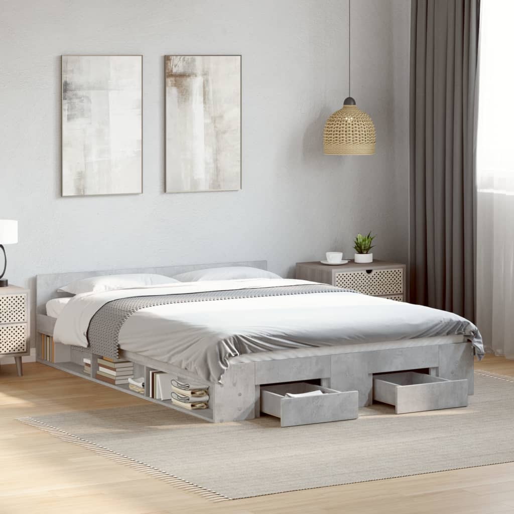 Cadre de lit avec tiroirs sans matelas gris béton 135x190 cm - XIOS