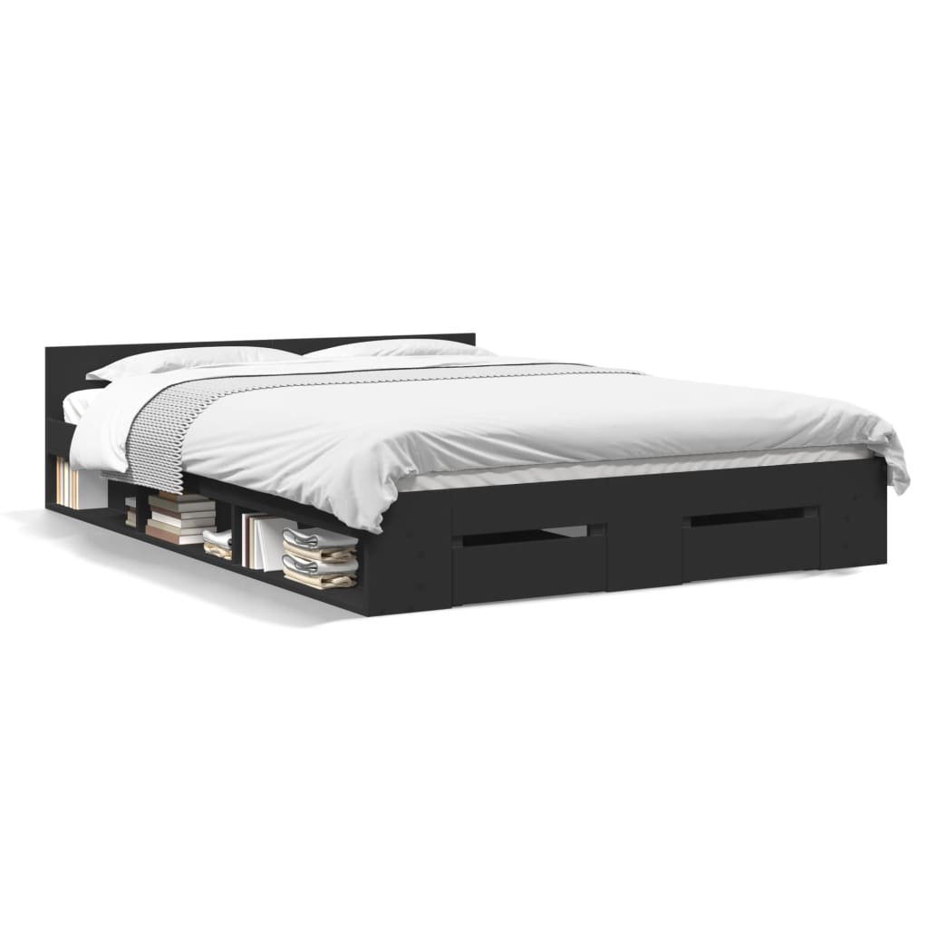 Cadre de lit avec tiroirs sans matelas noir 120x190 cm - XIOS