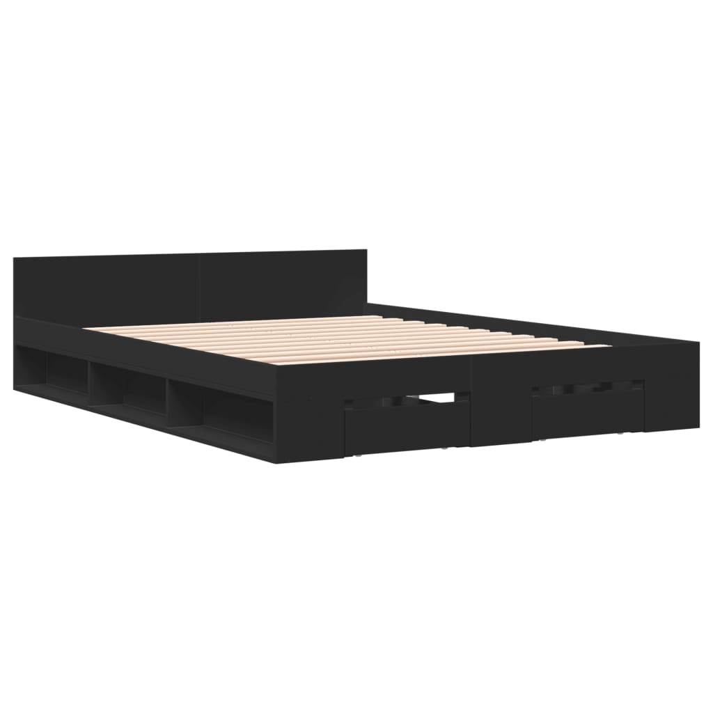 Cadre de lit avec tiroirs sans matelas noir 120x190 cm - XIOS