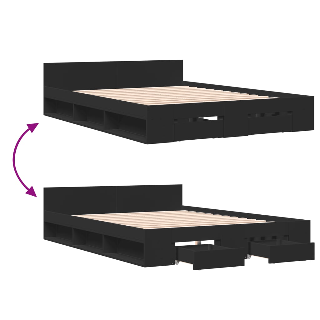 Cadre de lit avec tiroirs sans matelas noir 120x190 cm - XIOS