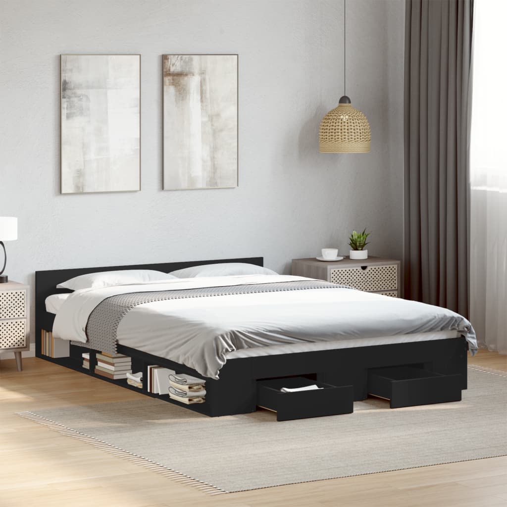 Cadre de lit avec tiroirs sans matelas noir 120x190 cm - XIOS