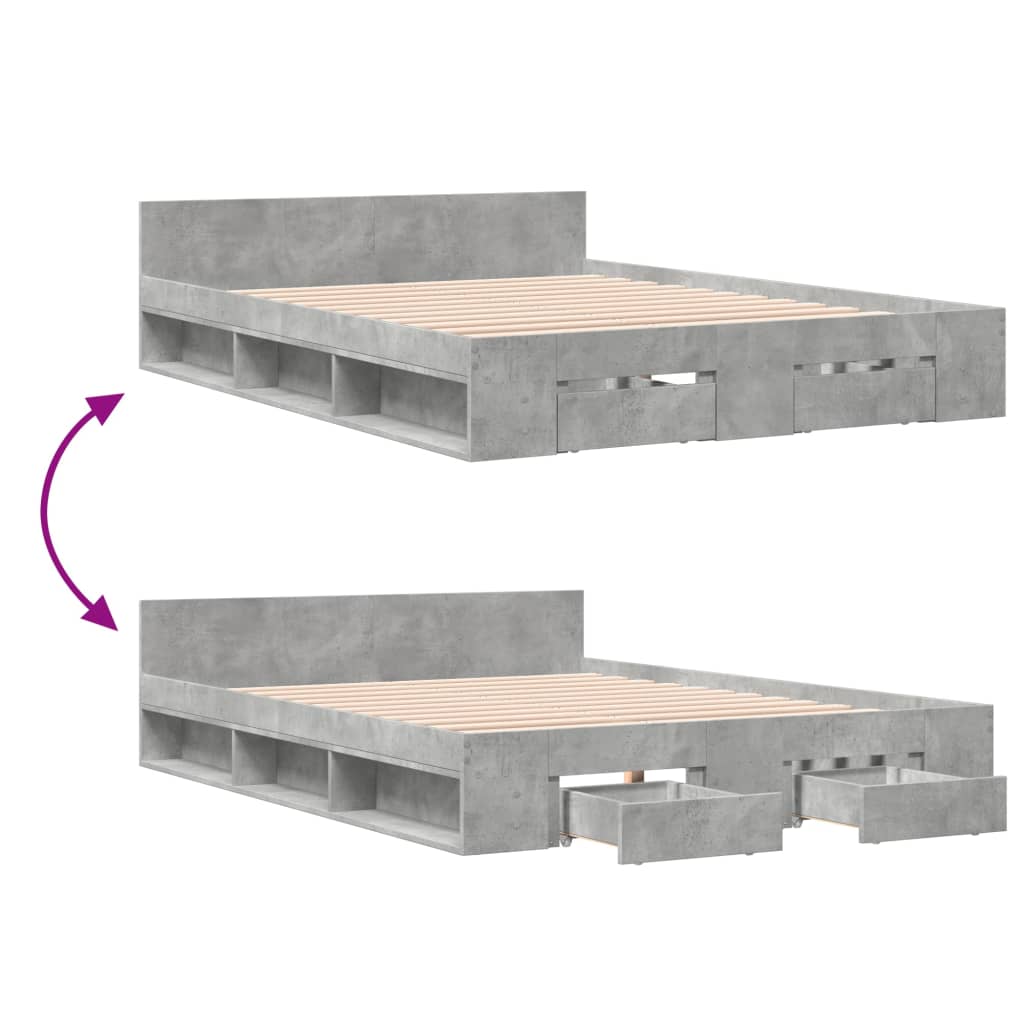Cadre de lit avec tiroirs sans matelas gris béton 120x190 cm - XIOS