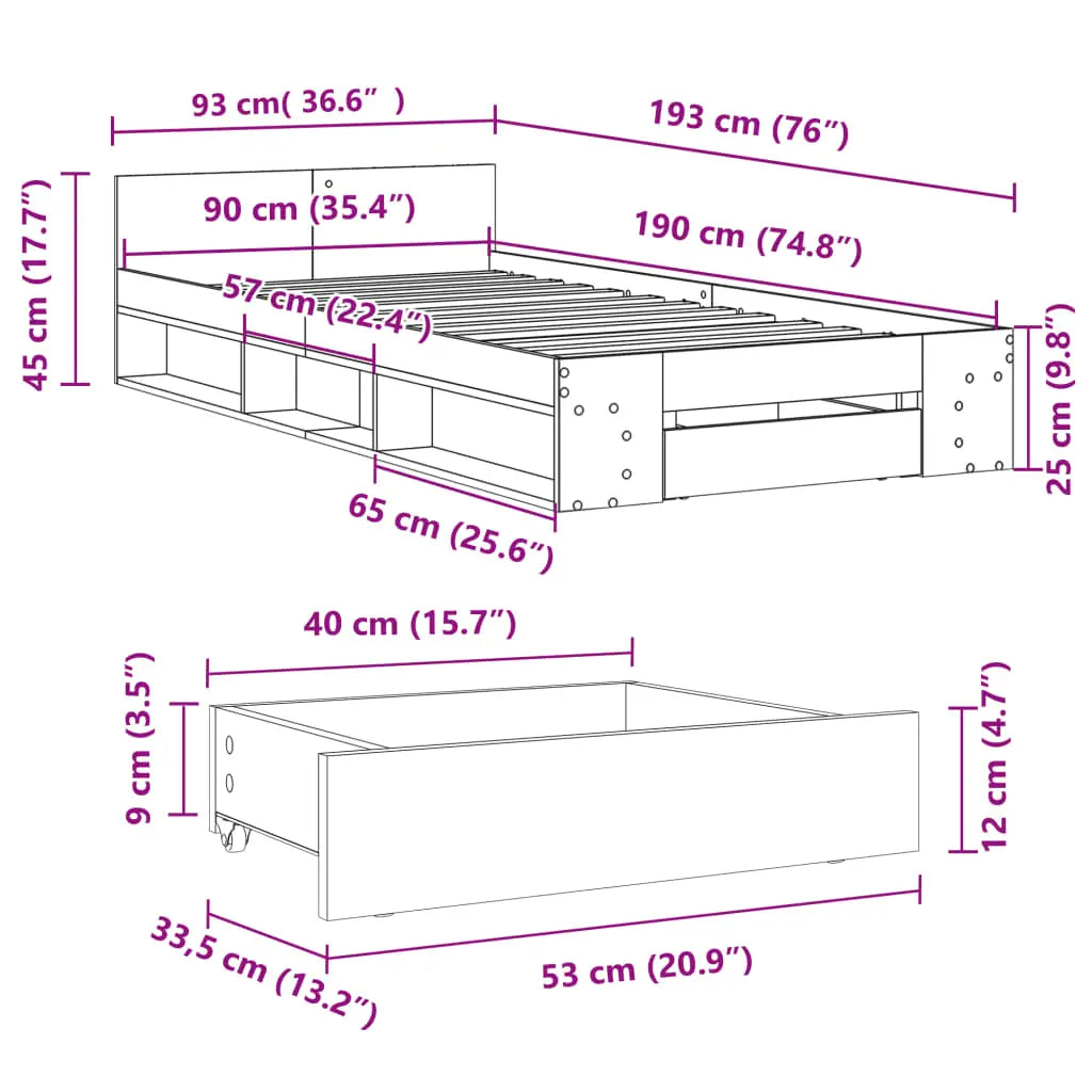 Cadre de lit avec tiroir sans matelas blanc 90x190 cm - XIOS