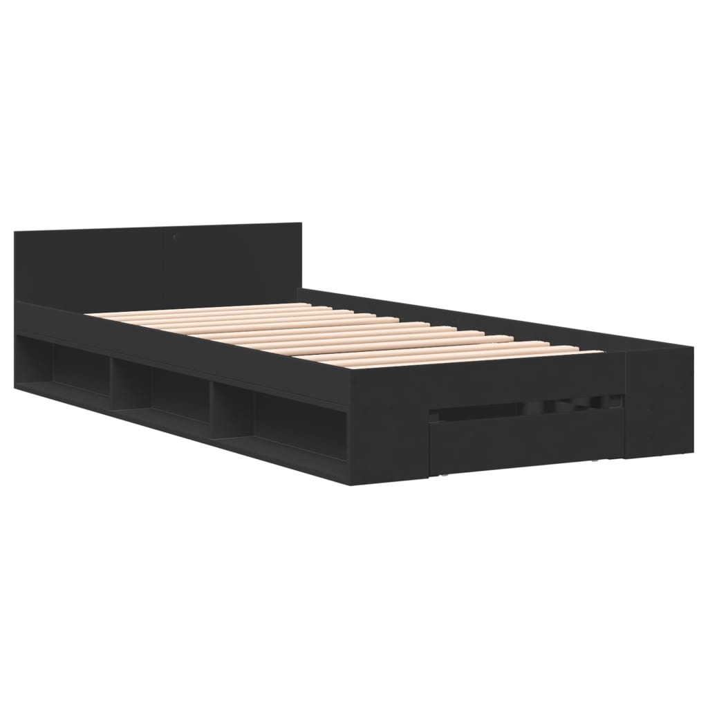 Cadre de lit avec tiroir sans matelas noir 90x190 cm - XIOS